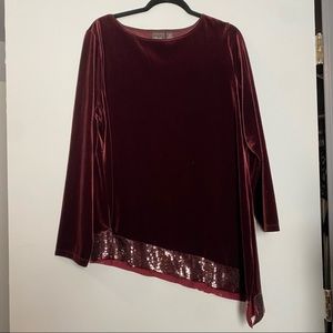 Chico’s traveler’s deep red velvet long sleeve shirt